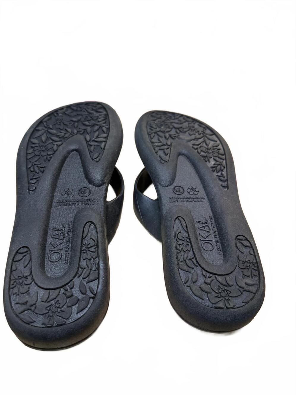 Okabashi Maui Flip Flops Sandals Size L Black USA Thongs Travel Beech Resort - Picture 5 of 5